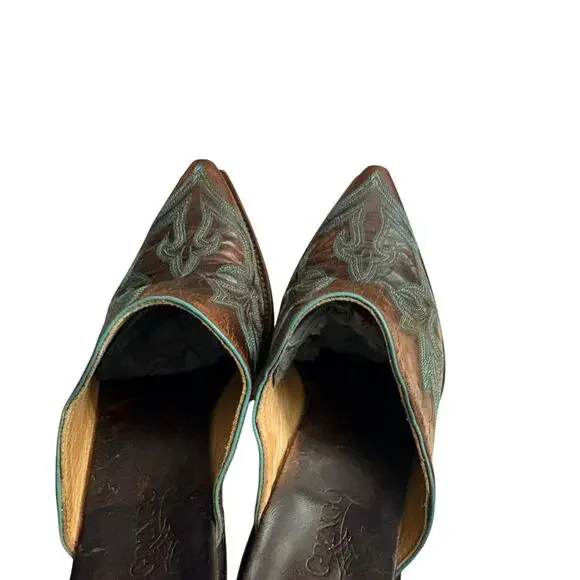 Old Gringo Leather Made In Mexico Brown w/ Teal Detail Western Style Mules sz 8 - Picture 8 of 14